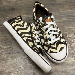 Coach Barrett Sneaker Shoe Women Size 8 Brown Cream Zebra Print Low Top Casual